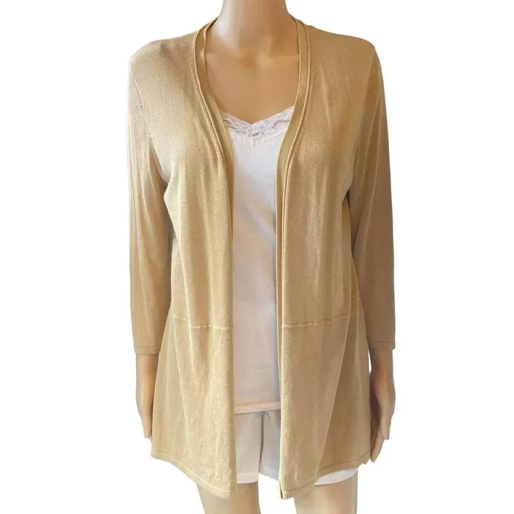 Grace Perfect Fit Women’s Open Cardigan Sz M Soft Casual Viscose Tan 3/4 Sleeve - Picture 1 of 11